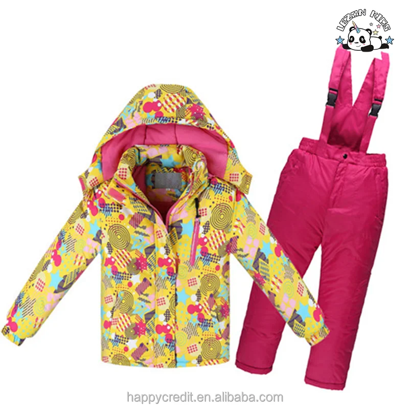 LEZONKIDS - Conjunto de Esqui Infantil Camuflado de Jaqueta e Calças Impermeáveis e Aquecidas para Meninas